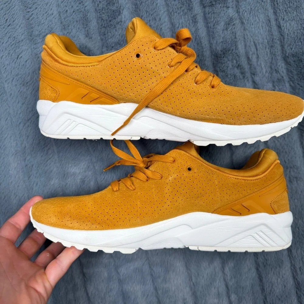 Asics Gel-Kayano Trainer Evo Mustard Yellow Suede H6N2L Mens 9.5 Sneakers